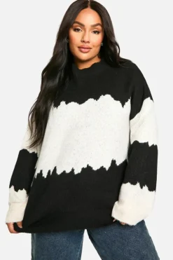 Oversized Jumpers*boohoo Plus Colour Block Abstract Stripe Oversized Jumper black