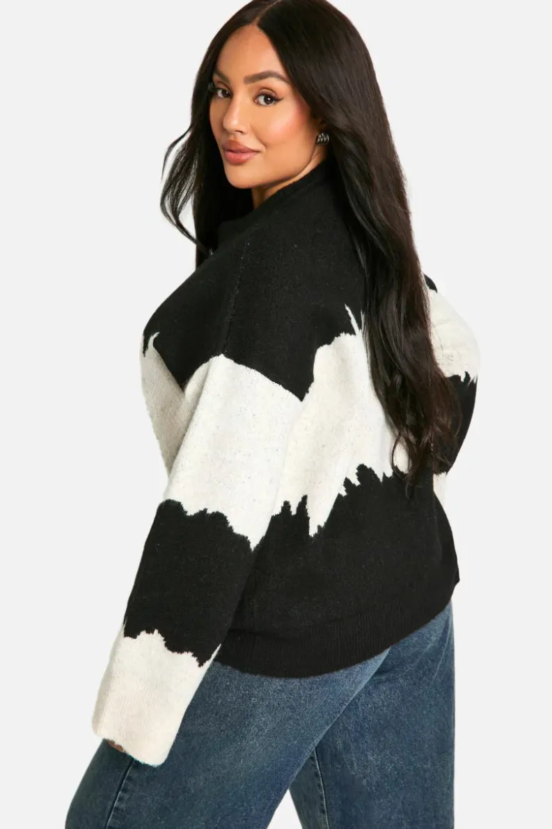 Oversized Jumpers*boohoo Plus Colour Block Abstract Stripe Oversized Jumper black