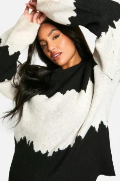 Oversized Jumpers*boohoo Plus Colour Block Abstract Stripe Oversized Jumper black