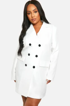 Blazer Dresses*boohoo Plus Contrast Button Blazer Dress white