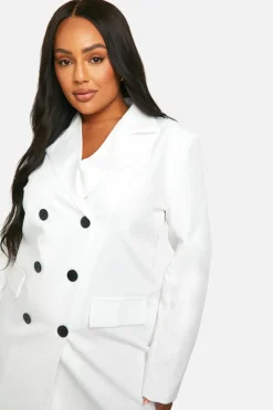 Blazer Dresses*boohoo Plus Contrast Button Blazer Dress white