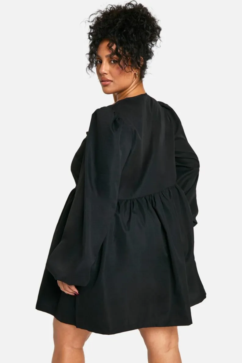 Smock Dresses*boohoo Plus Contrast Leopard Tie Front Long Sleeve Smock Dress black