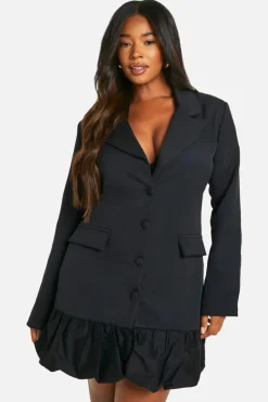 Blazer Dresses*boohoo Plus Contrast Puff Ball Blazer Dress black