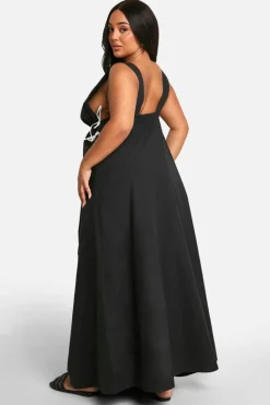 Smock Dresses*boohoo Plus Contrast Tie Maxi Dress black