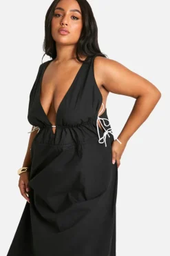 Smock Dresses*boohoo Plus Contrast Tie Maxi Dress black