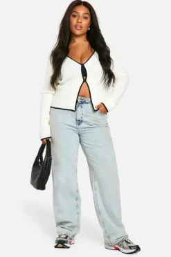 Cardigans*boohoo Plus Contrast Trim Button Front Cardigan white