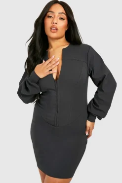 Bodycon Dresses*boohoo Plus Corset Detail Bodycon Mini Dress charcoal