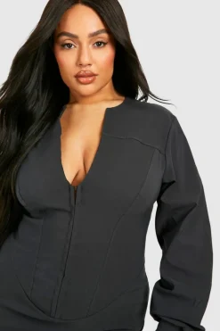 Bodycon Dresses*boohoo Plus Corset Detail Bodycon Mini Dress charcoal