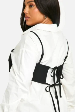 Shirt Dresses*boohoo Plus Corset Detail Shirt Dress white