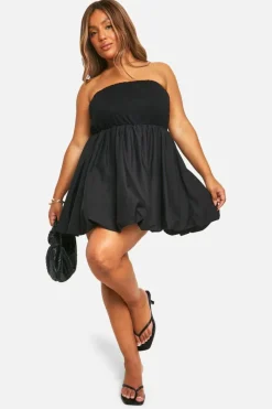 Skater Dresses*boohoo Plus Cotton Puffball Mini Dress black