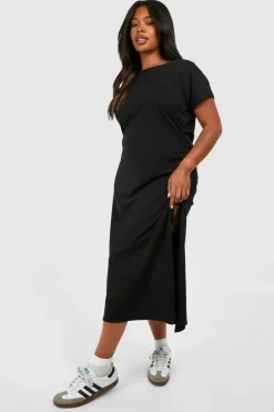 T-Shirt Dresses|Shirt Dresses*boohoo Plus Cotton Ruched T-shirt Dress black