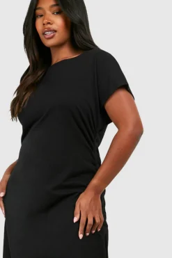 T-Shirt Dresses|Shirt Dresses*boohoo Plus Cotton Ruched T-shirt Dress black