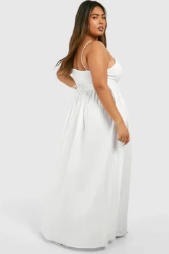 Smock Dresses*boohoo Plus Cotton Strappy Maxi Dress white