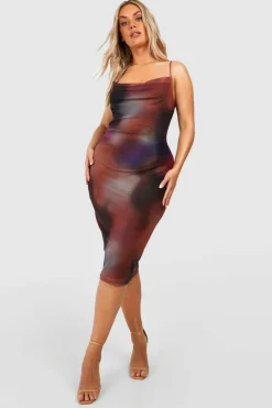Midi Dresses*boohoo Plus Cowl Neck Abstract Mesh Midi Dress purple