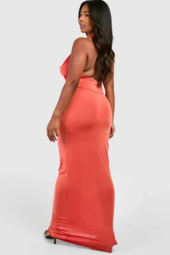 Bodycon Dresses*boohoo Plus Cowl Neck Ruched Maxi Dress orange