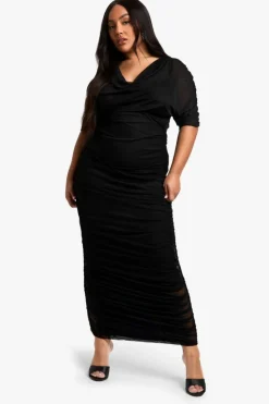 Bodycon Dresses*boohoo Plus Cowl Neck Ruched Midaxi Dress black