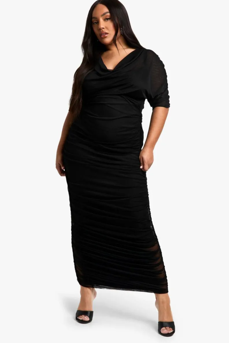 Bodycon Dresses*boohoo Plus Cowl Neck Ruched Midaxi Dress black