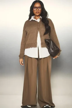 Cardigans*boohoo Plus Crew Neck Button Front Cardigan taupe