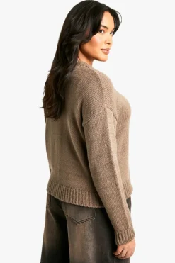 Cardigans*boohoo Plus Crew Neck Button Front Cardigan taupe