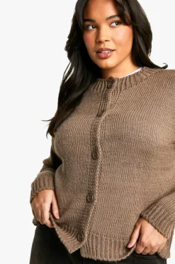 Cardigans*boohoo Plus Crew Neck Button Front Cardigan taupe