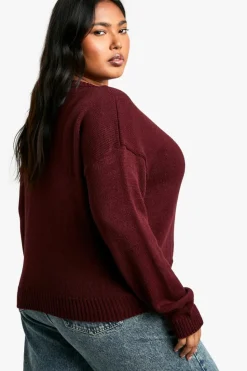 Cardigans*boohoo Plus Crew Neck Soft Knit Cardigan plum