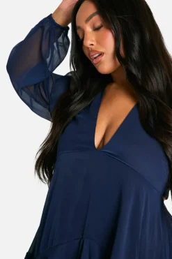 Skater Dresses*boohoo Plus Crinkle Chiffon Ruffle Smock Dress navy