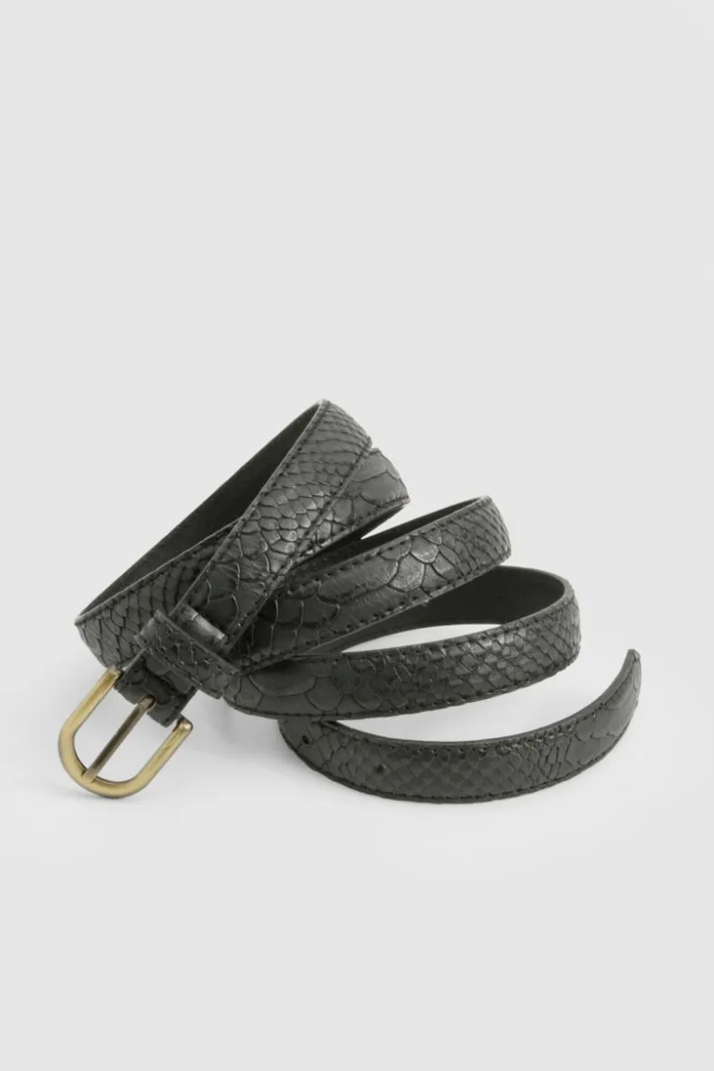 Belts*boohoo PLUS CROC SKINNY BELT black