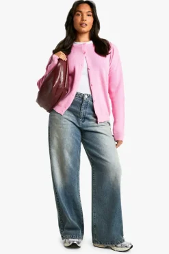 Cardigans|Jumpers & Cardigans*boohoo Plus Cropped Knitted Cardigan pink