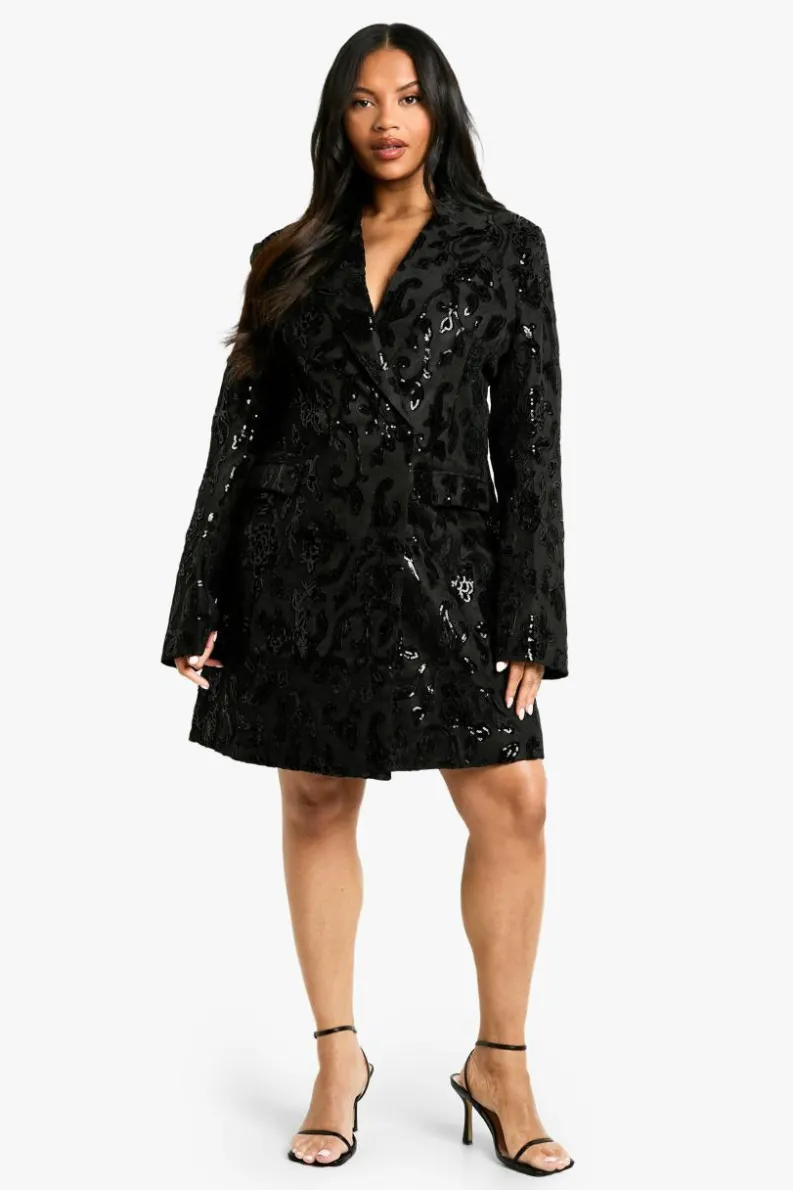 Blazer Dresses*boohoo Plus Demask Blazer Dress black