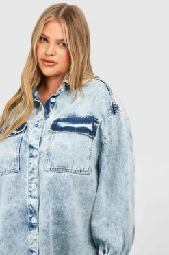 Shirt Dresses|Denim*boohoo Plus Denim Oversized Shirt Dress acid wash light blue