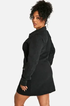 Mini Dresses|Long Sleeve Dresses*boohoo PLUS DENIM SHIFT DRESS black