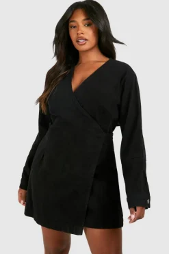 Wrap Dresses|Mini Dresses*boohoo Plus Denim Wrap Dress black