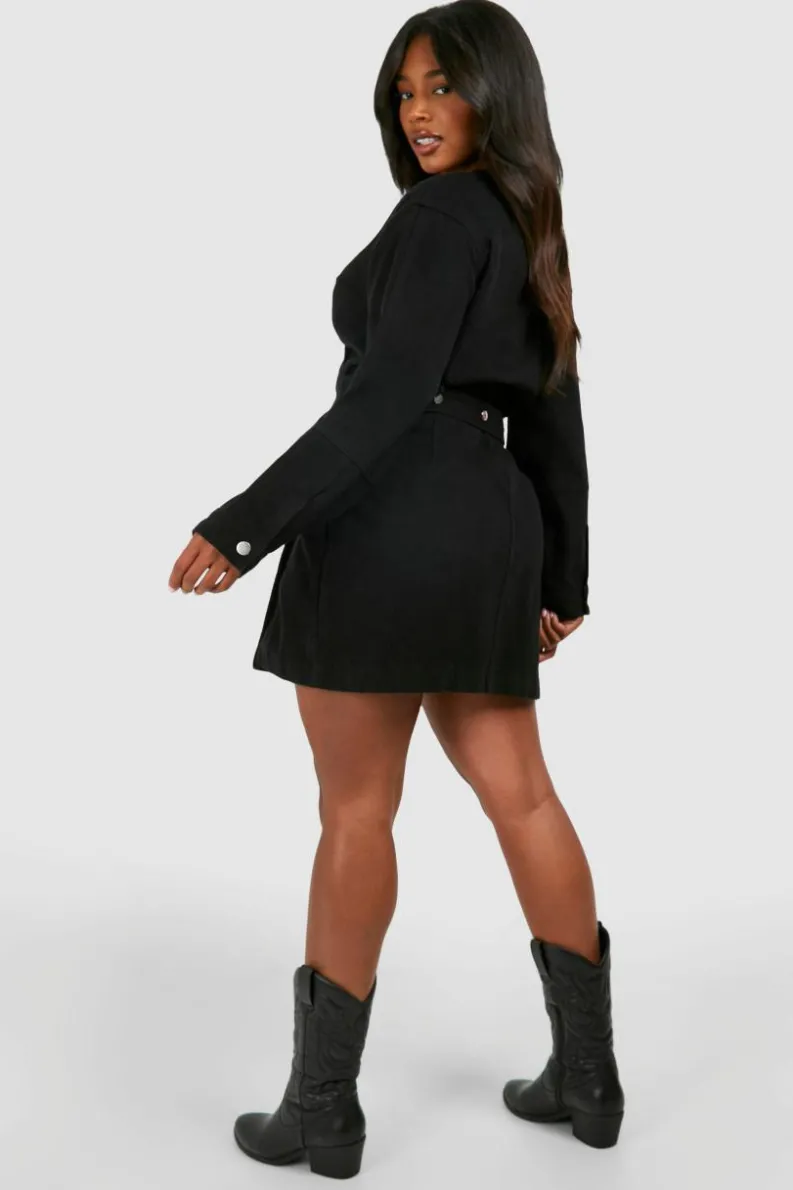 Wrap Dresses|Mini Dresses*boohoo Plus Denim Wrap Dress black