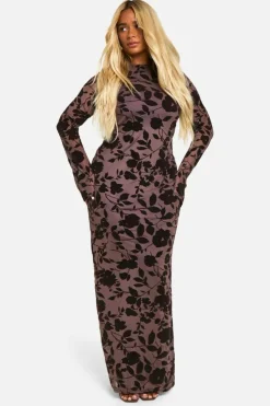 Bodycon Dresses|Maxi Dresses*boohoo Plus Devore Low Back Column Maxi Dress chocolate
