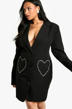 Blazer Dresses*boohoo Plus Diamante Heart Pocket Blazer Dress black