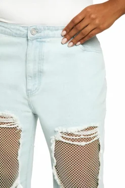 Up To 80% Off Winter Warmers|Jeans*boohoo Plus Diamante Mesh Straight Leg Jean light blue
