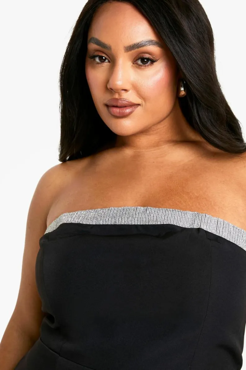 Skater Dresses*boohoo Plus Diamante Trim Skater Mini Dress black