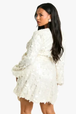 Skater Dresses|Mini Dresses*boohoo Plus Disc Sequin Skater Dress white
