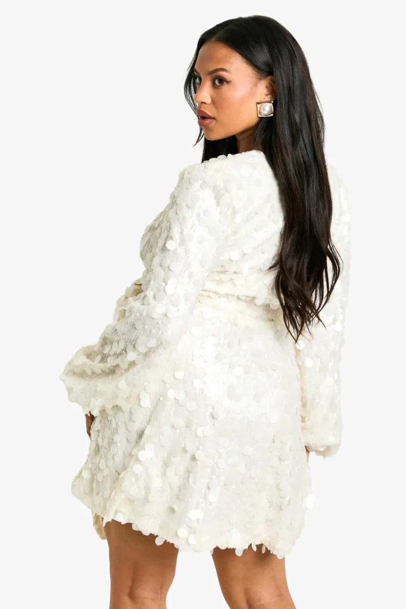 Skater Dresses|Mini Dresses*boohoo Plus Disc Sequin Skater Dress white