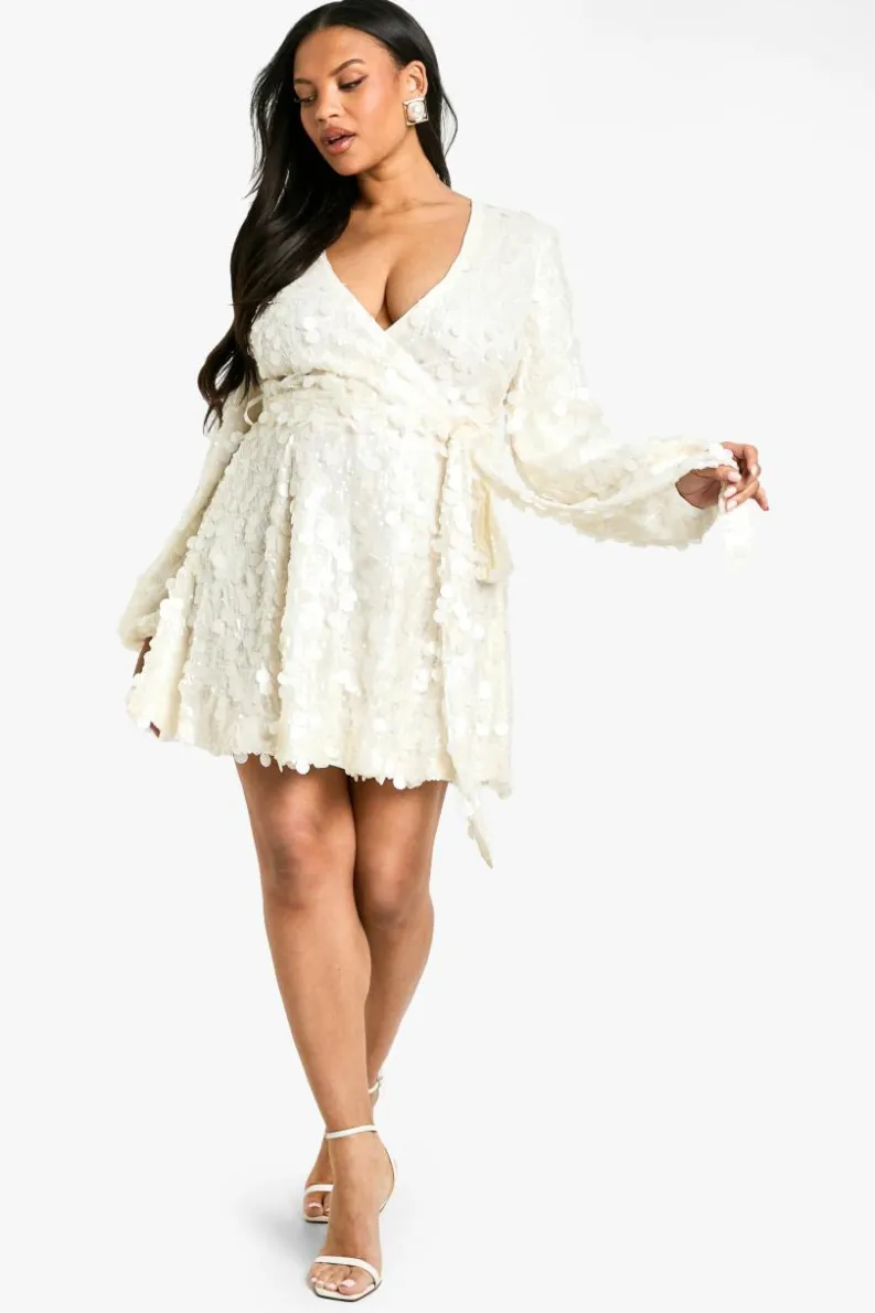 Skater Dresses|Mini Dresses*boohoo Plus Disc Sequin Skater Dress white
