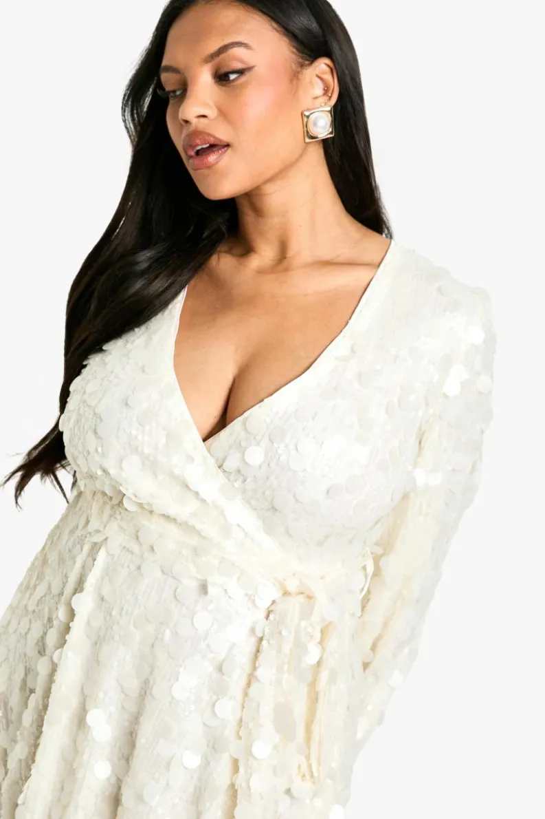 Skater Dresses|Mini Dresses*boohoo Plus Disc Sequin Skater Dress white