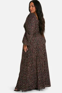 Skater Dresses*boohoo Plus Ditsy Balloon Sleeve Milkmaid Maxi Dress black