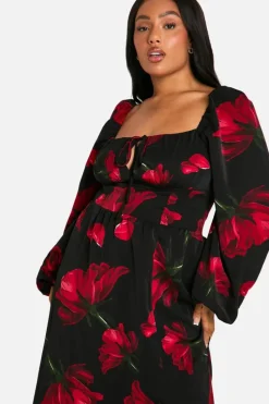 Skater Dresses|Maxi Dresses*boohoo Plus Ditsy Balloon Sleeve Milkmaid Maxi Dress black
