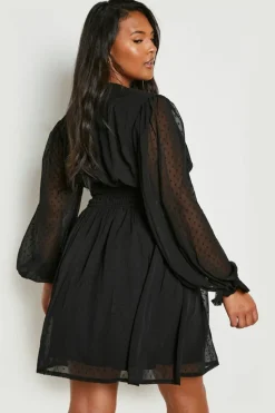 Skater Dresses|Mini Dresses*boohoo Plus Dobby Long Sleeve Skater Dress black