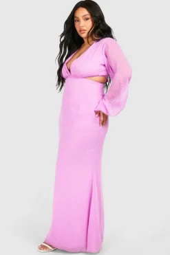 Skater Dresses*boohoo Plus Dobby Mesh Cut Out Maxi Dress purple