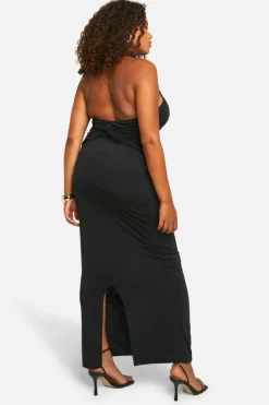 Bodycon Dresses*boohoo Plus Double Slinky Twist Back Detail Maxi Dress black
