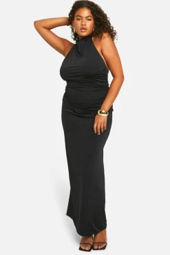 Bodycon Dresses*boohoo Plus Double Slinky Twist Back Detail Maxi Dress black