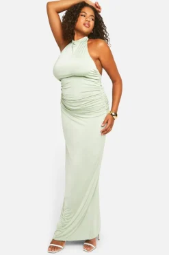 Bodycon Dresses*boohoo Plus Double Slinky Twist Back Detail Maxi Dress sage