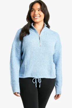 Jumpers*boohoo Plus Drawstring Zip Funnel Neck Jumper blue