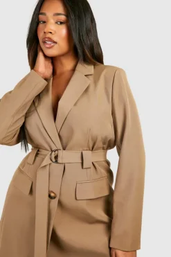 Blazer Dresses|Long Sleeve Dresses*boohoo Plus D-ring Utility Blazer Dress taupe